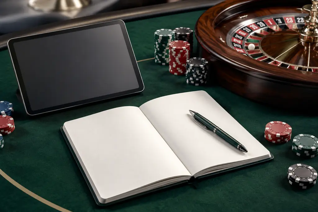 Buku catatan bantuan di samping roda roulette
