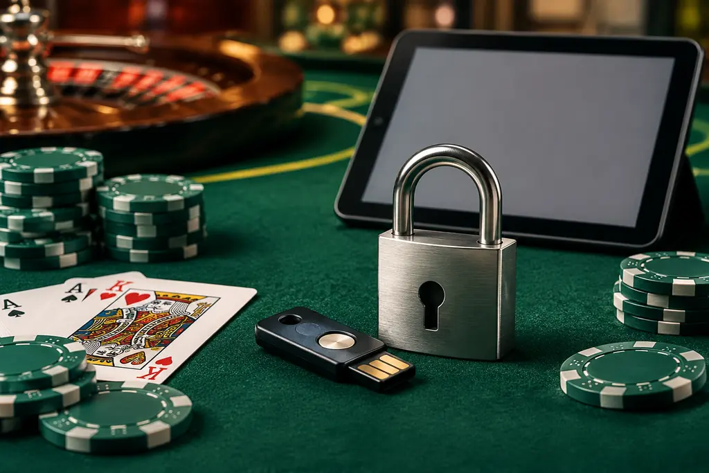 Kunci pengaman dan chip pada meja kasino